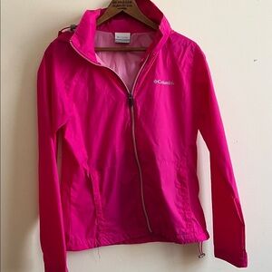 Columbia Women's S zip Vibrant Pink Hooded Windbreaker Jacket